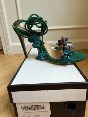 Green Butterfly Lace-Up High Heel Sandals